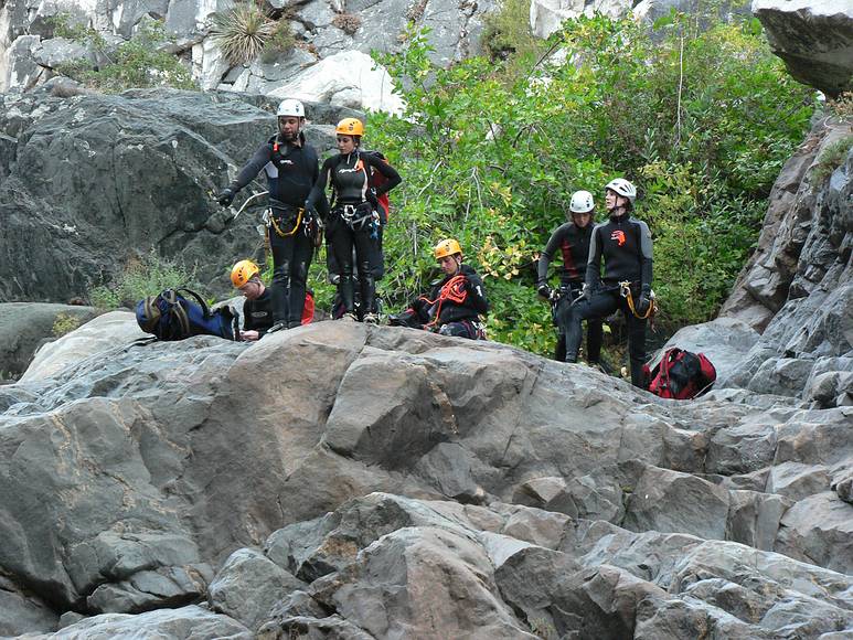 August 17, 2007 - At Marble Falls, Sequoia National Park, California.<br />Mike, Sati, Stacy, Melody, Curly, and Heather (where is Brad?).<br />Sati is giving Stacy instructions about how to jump into the pool 30' below.