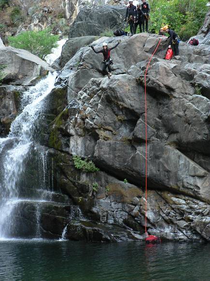 August 17, 2007 - At Marble Falls, Sequoia National Park, California.<br />There goes Curly, whose camera was lowered gently via rope.