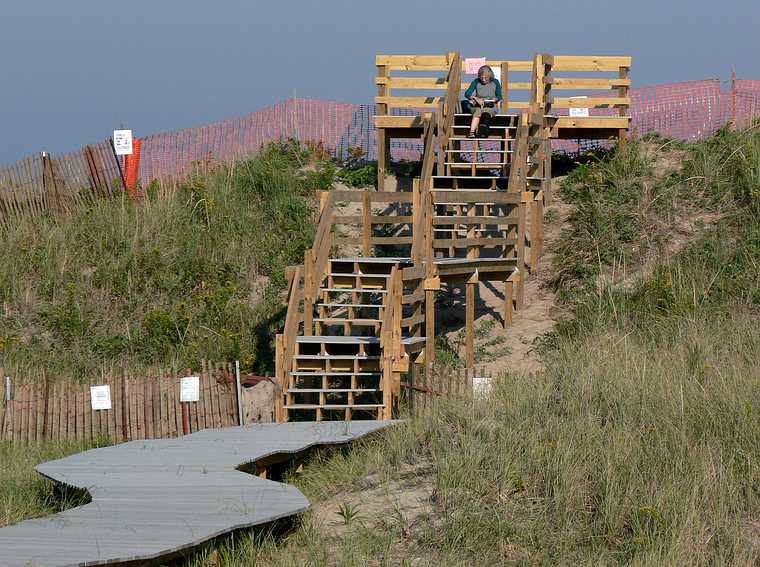 Sept. 21, 2007 - Parker River National Wildlife Refuge, Plum Island, Massachusetts.<br />Telephoto shot of Joyce on platform at end of boardwalk off parking lot # 5.