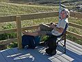 Sept. 23, 2007 - Parker River National Wildlife Refuge, Plum Island, Massachusetts.<br />Joyce resting her leg out of the boot.