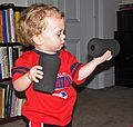 Nov. 22, 2007 - Thanksgiving dinner at Paul and Norma's, Tewksbury, Massachusetts.<br />Matthew admiring Paul's exercise equipment accessories.