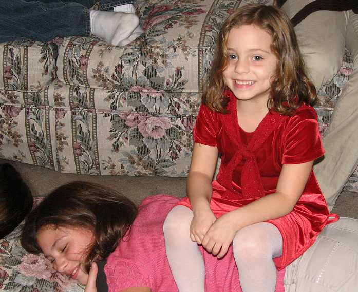 Nov. 22, 2007 - Thanksgiving dinner at Paul and Norma's, Tewksbury, Massachusetts.<br />Miranda on top of Arianna.