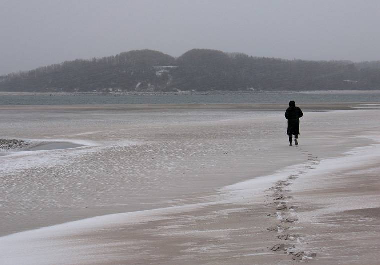 Dec. 4, 2007 - Sandy Point State Reservation, Plum Island, Massachusetts.<br />John G. walking off to Crane's beach? It looked like one could almost do that.