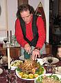 Dec. 25, 2007 - Merrimac, Massachusetts.<br />Paul carving Joyce's crown roast pork.