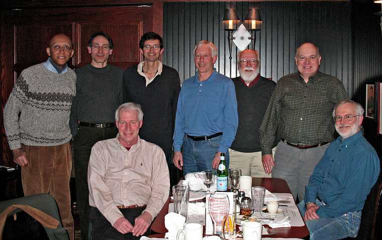Feb. 7, 2008 - The Chateau Restaurant in Andover, Massachusetts.<br />Reunion of old Bell Labs skiers.<br />In back, Bill, Oscar, Dennis, Jim, Egils, and A.J. In front, John and Mike.