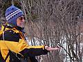 March 2, 2008 - Audubon's Ipswich River Wildlife Sancturary, Topsfield, Massachusetts.<br />Joyce feeding a chickadee.