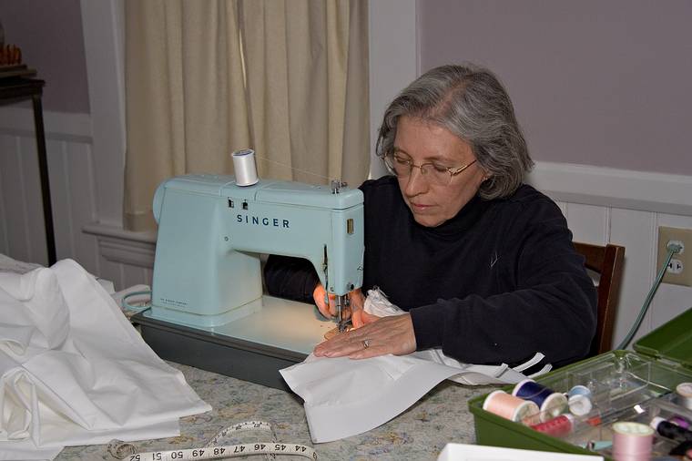 April 27, 2008 - Merrimac, Massachusetts.<br />Joyce working on Melody's wedding dress.