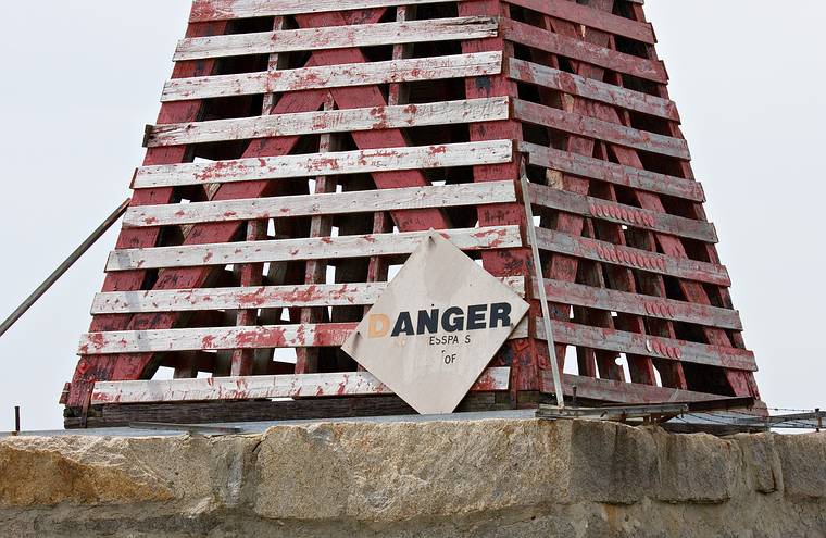 May 16, 2008 - Salisbury State Park, Salisbury, Massachusetts.<br />Altered sign on "Ben Buttler's Toothpick".