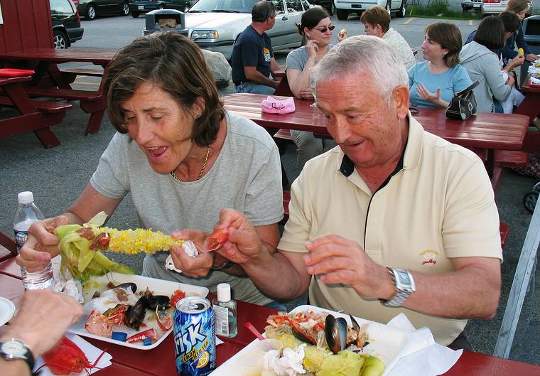 June 12, 2008 - South Freeport, Maine.<br />Harraseeket Lobster - eat in the rought.<br />Asuncion and Salvador.