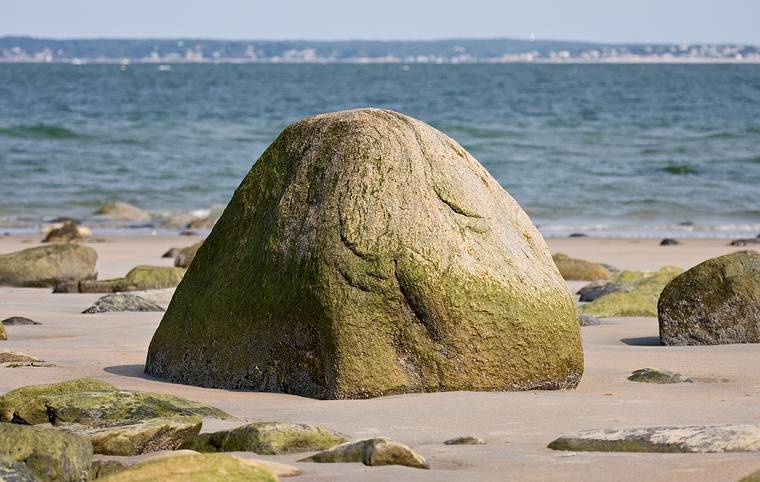 June 14, 2008 - Sandy Point State Reservation, Plum Island, Massachusetts.<br />Most of the sand around the rock has returned.