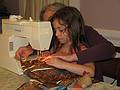 June 29, 2008 - Merrimac, Massachusetts.<br />Miranda and Joyce making an apron for Miranda.<br />Miranda sewing.