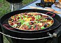 July 13, 2008 - Lawrence, Massachusetts.<br />The making of a Spanish paella (Time-Life: The Cooking of Spain and Portugal).<br />The paella cooking to perfection.