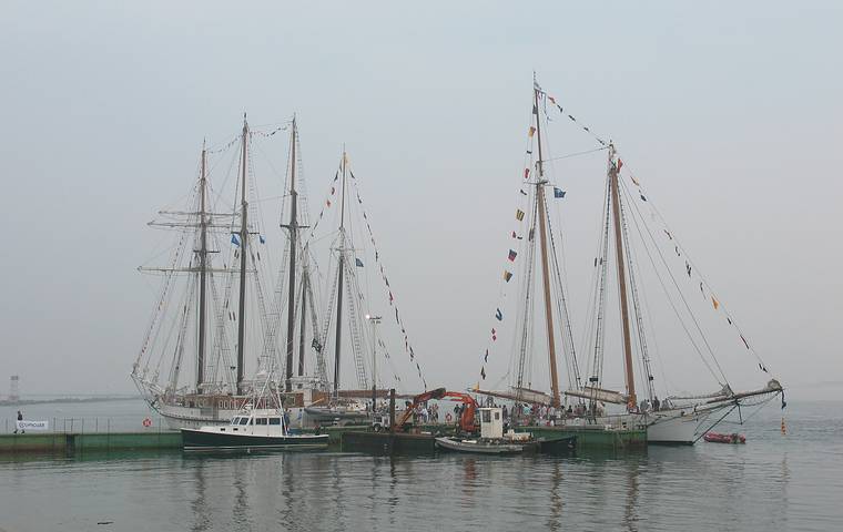 July 20, 2008 - Salisbury Beach State Reservation, Massachusetts.<br />All three tall ships moored on the Merrimack River at Salisbury State Park.