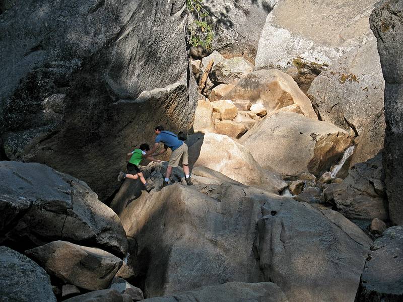 Sept. 3, 2008 - Yosemite National Park, California.<br />Gujn and Eric below (and upstream) of the Vernal Falls bridge.