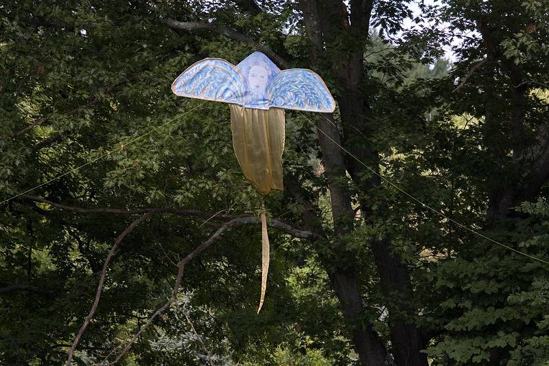 Sept 15, 2008 - Maudslay State Park, Newburyport, Massachusetts.<br />Outdoor Sculpture show.<br />Nancy Sander's "I'll Fly Away" (bamboo, painted Tyvek, fabric).