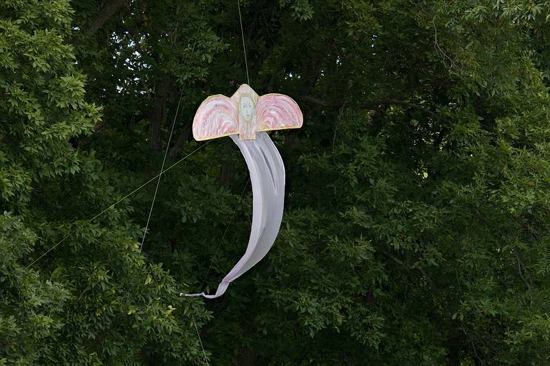 Sept 15, 2008 - Maudslay State Park, Newburyport, Massachusetts.<br />Outdoor Sculpture show.<br />Nancy Sander's "I'll Fly Away" (bamboo, painted Tyvek, fabric).