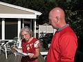 Sept. 20, 2008 - At Tom and Kim's in South Hampton, New Hampshire.<br />Celebrating Eric's birthday and to wish him and Gujn a good trip back home to Iceland.<br />Joyce reading the cooking directions for the chicken to Tom.