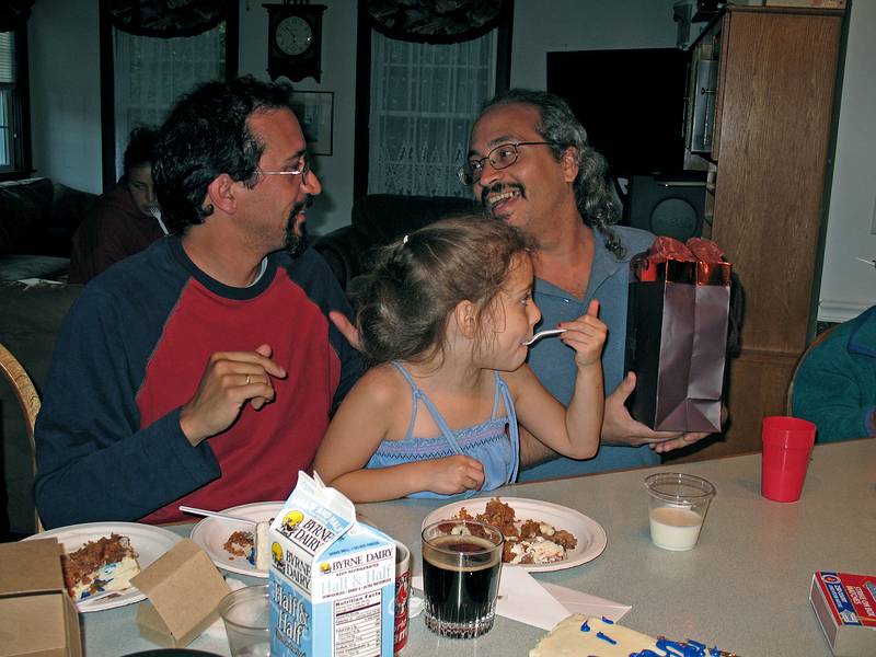 Sept. 20, 2008 - At Tom and Kim's in South Hampton, New Hampshire.<br />Celebrating Eric's birthday and to wish him and Gujn a good trip back home to Iceland.<br />Carl giving his present to Eric while Miranda is distracted.