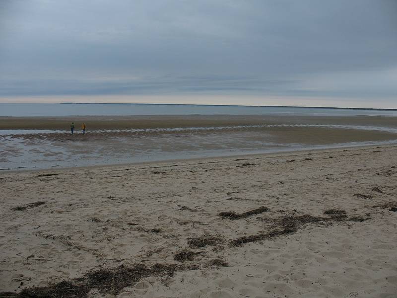 October 5, 2008 - Nickerson State Park beach, Brewster, Cape Cod, Massachusetts.<br />View of Cape Cod Bay. Deb and Joyce on the beach.