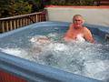 Oct. 11, 2008 - Campton, New Hamshire.<br />At Bill and Carol's log cabin.<br />John H. relaxing in the hot tub.