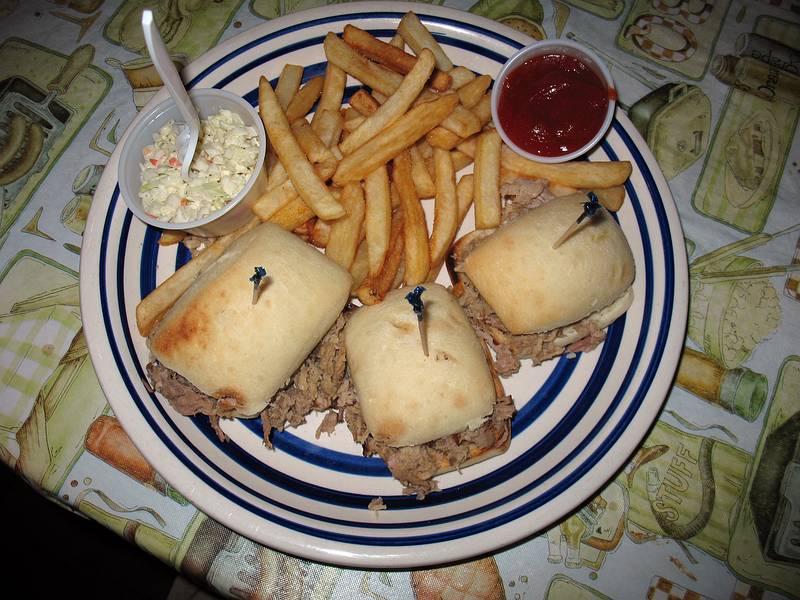 October 23, 2008 - Farmville, Virginia.<br />Everyone chose the same dish: three small sandwiches of pulled pork to sample the sauces.