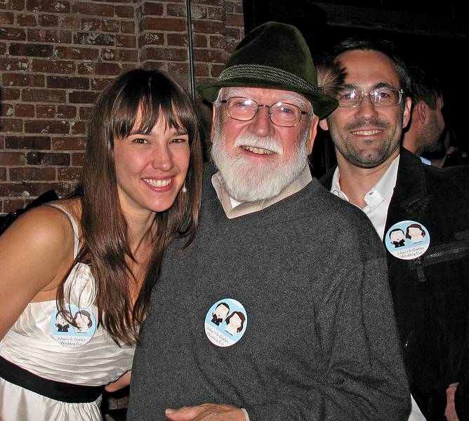 October 17, 2008 - Radegast Beer Hall, Williamsburg, Brooklyn, New York.<br />Julian and Gisela's Wedding Eve.<br />Gisela, Egils in his Tyrolean hat, and Julian.