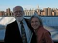 October 18, 2008 - Julian and Gisela's wedding, Brooklyn, New York.<br />Egils and Joyce on the deck of the wedding and reception site with Manhatten in back.