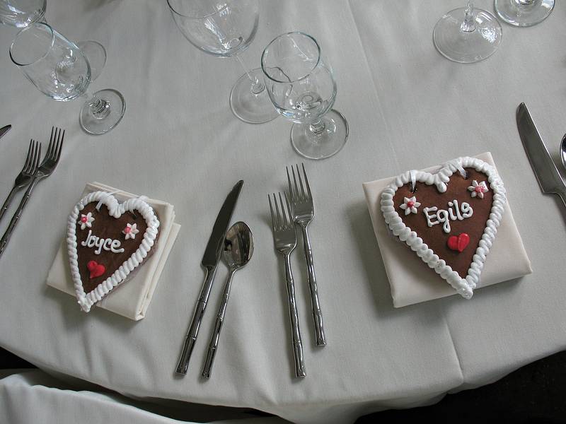 October 18, 2008 - Julian and Gisela's wedding, Brooklyn, New York.<br />Lebkuchen were used as place names and name tags.