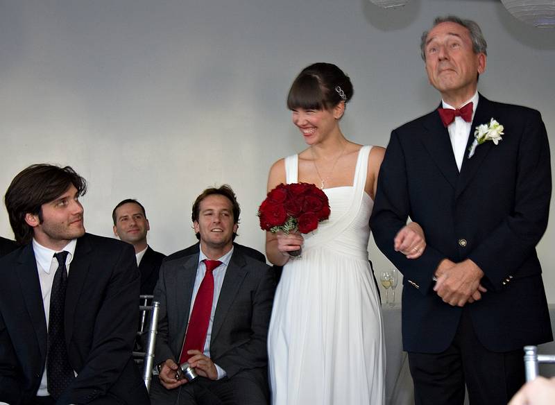 October 18, 2008 - Julian and Gisela's wedding, Brooklyn, New York.<br />Karl walking Gisela down the aisle, with Johannes, Mitch (friend), and Alvaro watching.