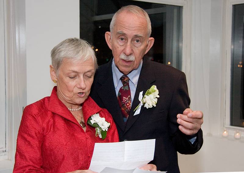October 18, 2008 - Julian and Gisela's wedding, Brooklyn, New York.<br />Baiba and Ronnie going over Baiba's speech