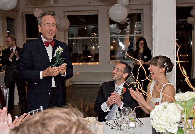 October 18, 2008 - Julian and Gisela's wedding, Brooklyn, New York.<br />Karl's present is a rare schnapps with two small glasses. He calculated that if<br />Julian and Gisela have one drink each on their anniversary, it is going to last 46 1/2 years.