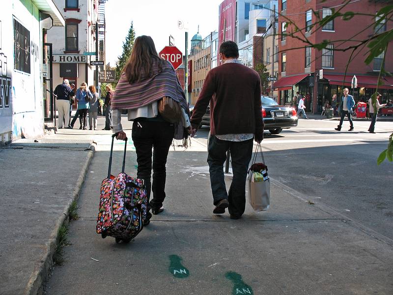 October 19, 2008 - Brooklyn, New York.<br />Gisela and Julian walking along N. 5th Street.