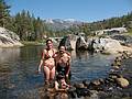 Sept. 5, 2008 - Day before Melody's and Sati's wedding at Mono Hot Springs, California.<br />Melody, Gujn, and Eric in the South Fork of San Juaquin River.