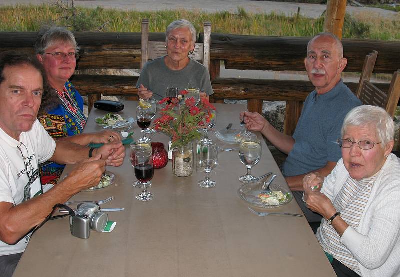 Sept. 5, 2008 - Day before Melody's and Sati's wedding at Mono Hot Springs, California.<br />The rehearsal dinner at the resort restaurant.<br />Paul and Norma, Baiba and Ronnie, and Memere Marie.