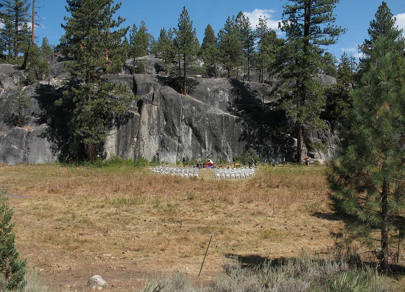Sept. 6, 2008 - Melody's and Sati's wedding day at Mono Hot Springs, California.<br />Wedding site being set up.
