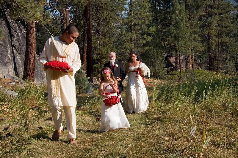 Sept. 6, 2008 - Melody's and Sati's Wedding at Mono Hot Springs, California.<br />Anoo and Miranda (Melody's niece) followed by Egils and Melody.