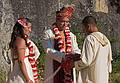 Sept. 6, 2008 - Melody's and Sati's Wedding at Mono Hot Springs, California.<br />Sati taking the mungal sutra from Anoo's pillow to place it around Melody's neck.