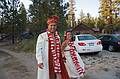 Sept. 6, 2008 - Melody's and Sati's Wedding at Mono Hot Springs, California.<br />Sati and Melody heading for the reception dinner.
