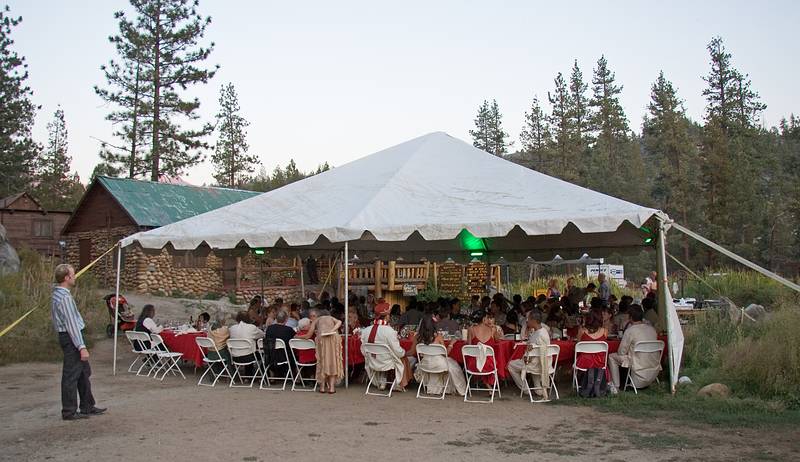 Sept. 6, 2008 - Melody's and Sati's Wedding at Mono Hot Springs, California.<br />The reception dinner tent.