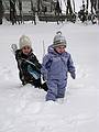 Jan. 11, 2009 - Merrimac, Massachusetts.<br />Miranda and Matthew playing in the new snow.