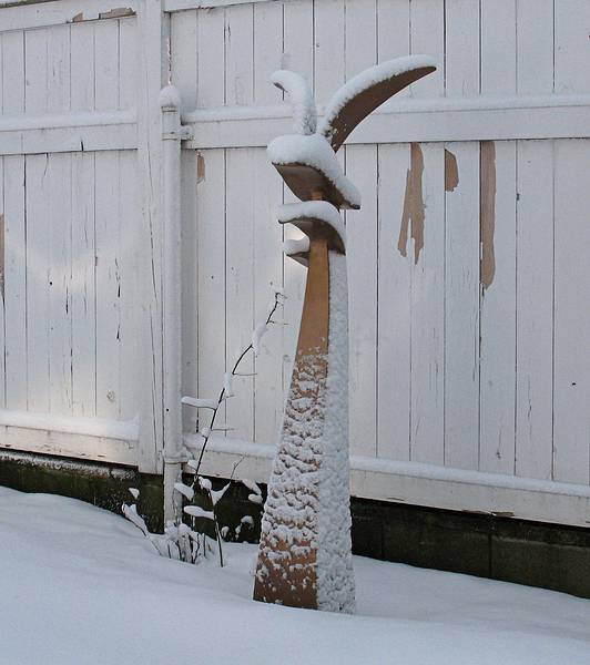 Feb. 21, 2009 - Merrimac, Massachusetts.<br />Around the house after a fresh overnight snowfall.<br />"Optimism", Joyce's bronze sculpture.