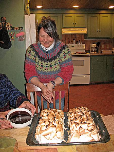 Feb. 19, 2009 - At Bill and Carol's in Campton, New Hampshire.<br />Moe's dessert: baked Alaska pie (loaf?)