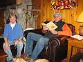 April 4, 2009 - At Bill and Carol's log cabin in Campton, New Hampshire.<br />Nancy listening and John reading a Longfellow poem.