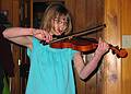April 4, 2009 - At Bill and Carol's log cabin in Campton, New Hampshire.<br />Aili on the violin.