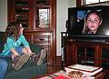 April 12, 2009 - Easter at Joyce and Egils' in Merrimac, Massachusetts.<br />Miranda perked up when seeing a photo of one of her cousins, Marissa in this case.
