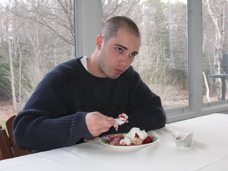 April 12, 2009 - At Tom and Kim's in South Hampton, New Hampshire.<br />TJ haveing one of the many desserts to choose from.
