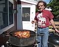 May 10, 2009 - Mothers Day at Paul and Norma's in Tewksbury, Massachusetts.<br />Paul grilling a turkey.