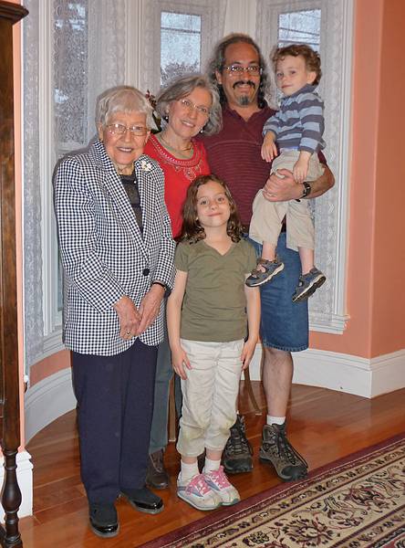 May 10, 2009 - Mothers Day at Paul and Norma's in Tewksbury, Massachusetts.<br />Four generations: Marie, her daughter Joyce,<br />Joyce's son Carl holding his son Matthew, and Carl's daughter Miranda.