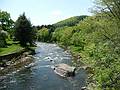 May 15, 2009 - Woodstock, Vermont.<br />The Ottauquechee River upstream of the Elm Street Bridge (iron bridge).