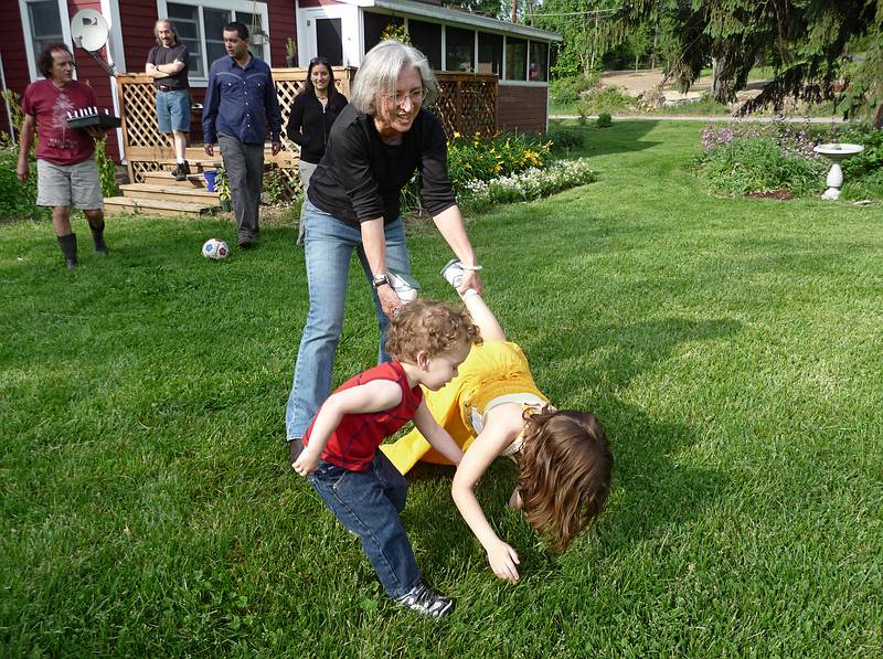 May 23, 2009 - At Paul and Norma's in Tewksbury, Massachusetts.<br />Grandmother Joyce getting a workout playing with Matthew and Miranda.<br />Paul, Carl, Sati, and Melody in the background.
